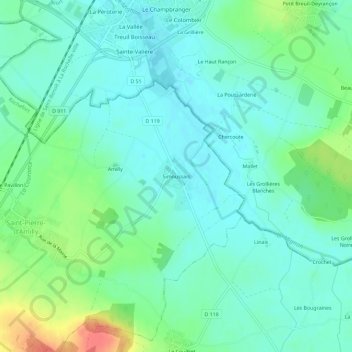 Mapa topográfico Simoussais, altitude, relevo