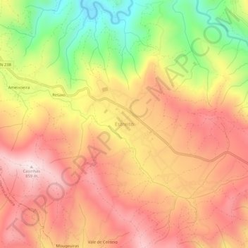 Mapa topográfico Estreito, altitude, relevo