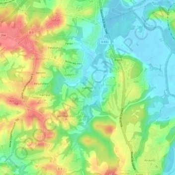 Mapa topográfico Juanttipi, altitude, relevo