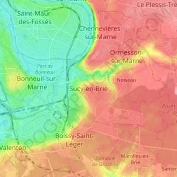 Mapa topográfico Sucy-en-Brie, altitude, relevo