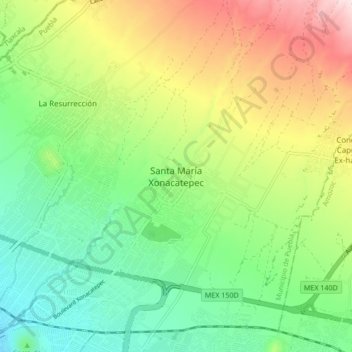 Mapa topográfico Santa María Xonacatepec, altitude, relevo