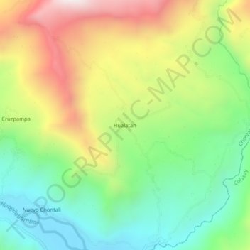 Mapa topográfico Hualatan, altitude, relevo