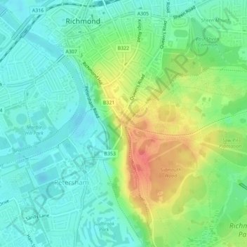 Mapa topográfico Richmond Gate, altitude, relevo