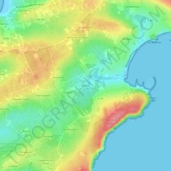 Mapa topográfico Penfrat, altitude, relevo