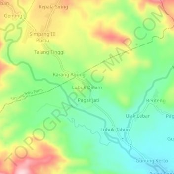 Mapa topográfico Lubuk Dalam, altitude, relevo