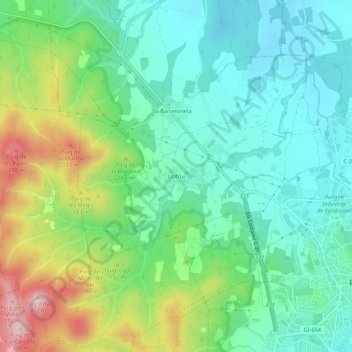 Mapa topográfico Llofriu, altitude, relevo