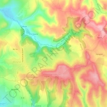 Mapa topográfico Pénoutou, altitude, relevo