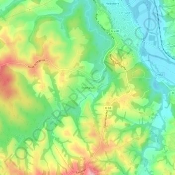 Mapa topográfico Etxehasia, altitude, relevo