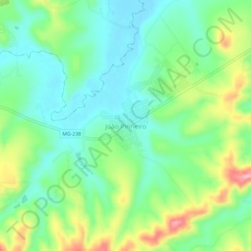 Mapa topográfico João Pinheiro, altitude, relevo