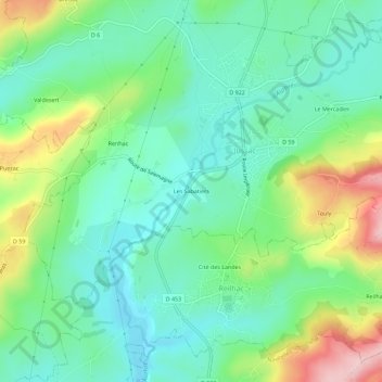 Mapa topográfico Les Sabatiers, altitude, relevo