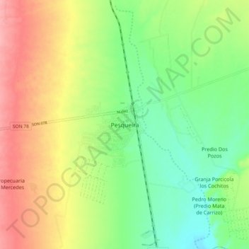 Mapa topográfico Pesqueira, altitude, relevo