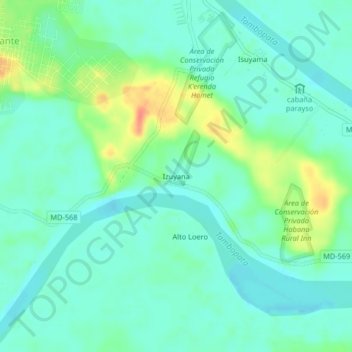 Mapa topográfico Izuyana, altitude, relevo