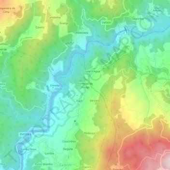 Mapa topográfico Fontelas do Vouga, altitude, relevo