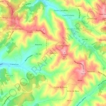 Mapa topográfico Malinha, altitude, relevo