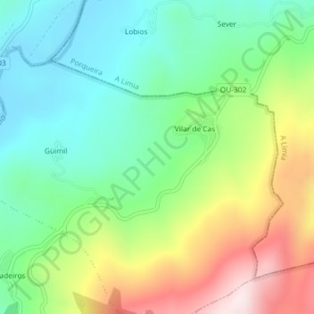 Mapa topográfico Frechos, altitude, relevo
