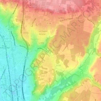 Mapa topográfico Les Liouds, altitude, relevo