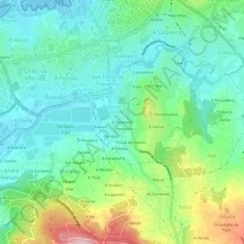 Mapa topográfico A Chantada, altitude, relevo