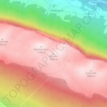 Mapa topográfico Azkorri, altitude, relevo