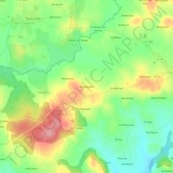Mapa topográfico Kerlagadec, altitude, relevo