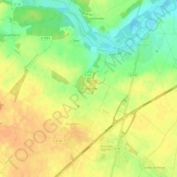 Mapa topográfico Les Charmilles, altitude, relevo