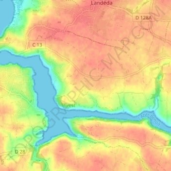Mapa topográfico Kerguisquin, altitude, relevo
