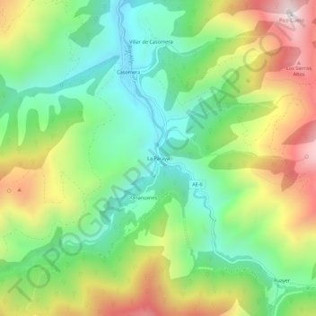 Mapa topográfico La Paraya, altitude, relevo