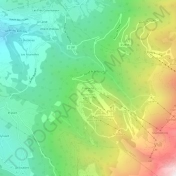Mapa topográfico Prapoutel, altitude, relevo