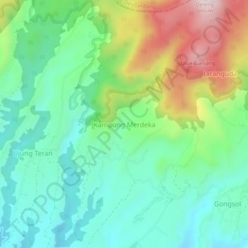Mapa topográfico Kampung Merdeka, altitude, relevo