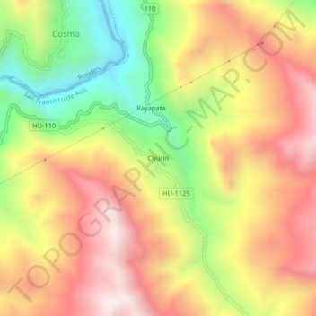Mapa topográfico Churin, altitude, relevo