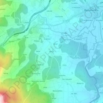 Mapa topográfico Perros, altitude, relevo
