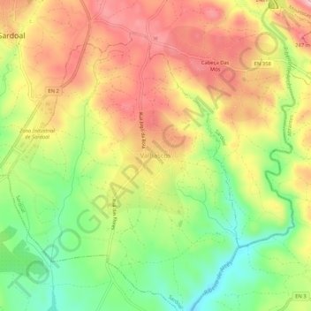 Mapa topográfico Valhascos, altitude, relevo