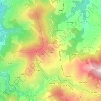 Mapa topográfico Marlin, altitude, relevo