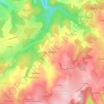 Mapa topográfico Antouilleux, altitude, relevo