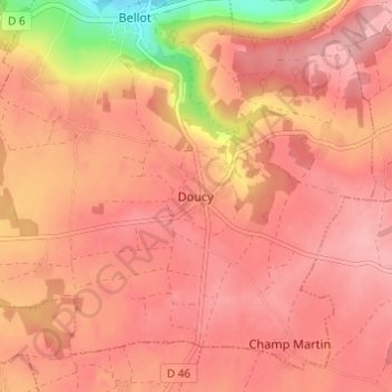 Mapa topográfico Doucy, altitude, relevo