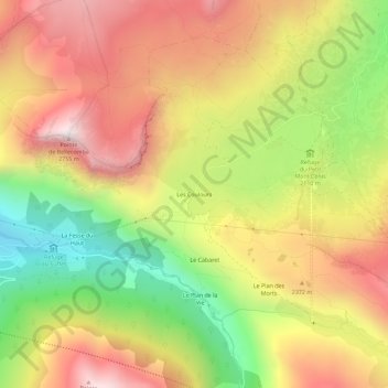 Mapa topográfico Les Coulours, altitude, relevo