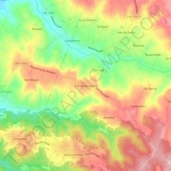 Mapa topográfico Chã da Laranjeira, altitude, relevo