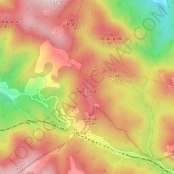 Mapa topográfico Burnikurutz, altitude, relevo