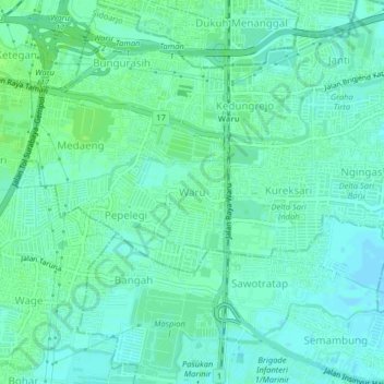 Mapa topográfico Waru, altitude, relevo