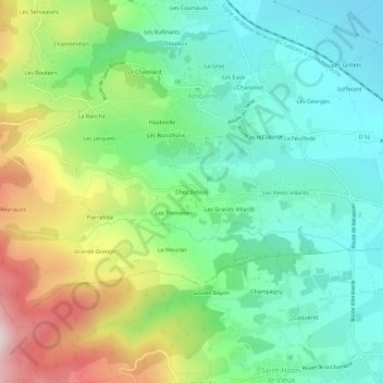 Mapa topográfico Chez Delaus, altitude, relevo