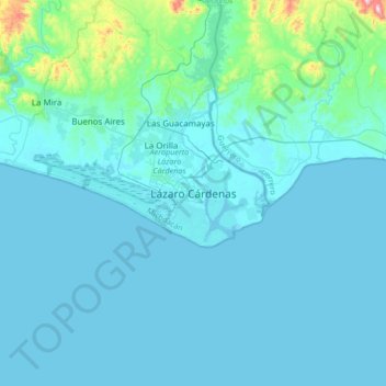 Mapa topográfico Lázaro Cárdenas, altitude, relevo