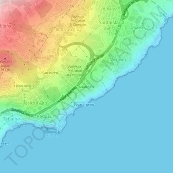 Mapa topográfico Costanera, altitude, relevo