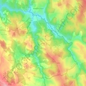 Mapa topográfico Lacaze, altitude, relevo