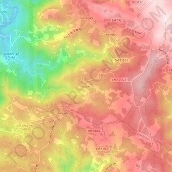 Mapa topográfico Bujões, altitude, relevo
