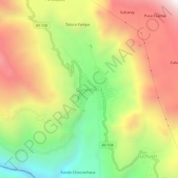 Mapa topográfico Quispillacta, altitude, relevo