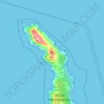 Mapa topográfico Monte Agudo, altitude, relevo