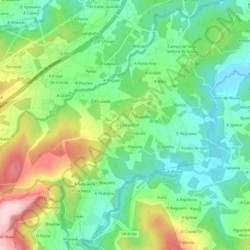 Mapa topográfico O Cerrado, altitude, relevo