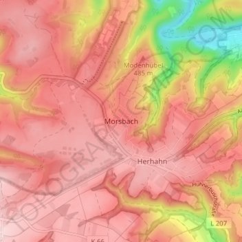 Mapa topográfico Morsbach, altitude, relevo