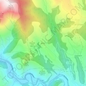 Mapa topográfico Músser, altitude, relevo