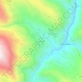 Mapa topográfico Cajuata, altitude, relevo