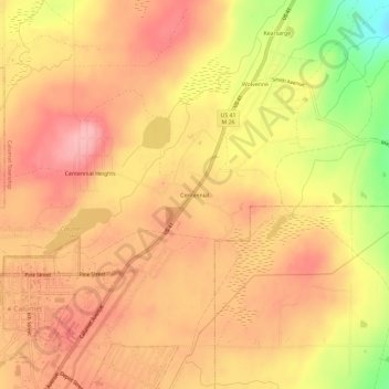 Mapa topográfico Centennial, altitude, relevo